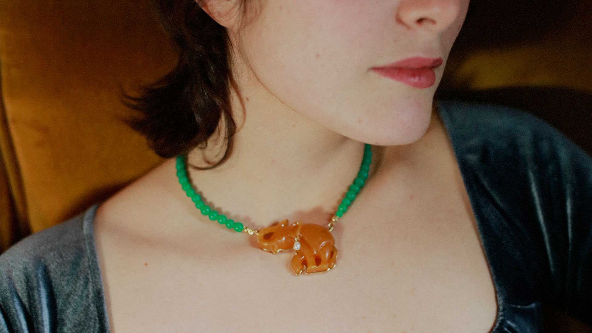 Elephant and Green Necklace