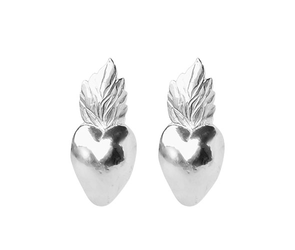 Pendientes corazón ardiente de plata